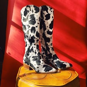 Knee High Cowprint Boots